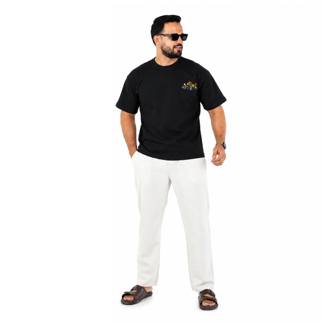 T-shirt Homme Noir 100 % Coton – Demi Oversize | Noir – Image 2
